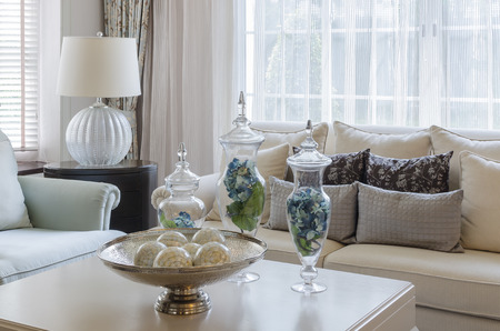 luxury earth tone living room at homeの写真素材