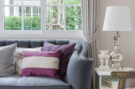 luxury living room design with sofa and lamp on table at homeの写真素材