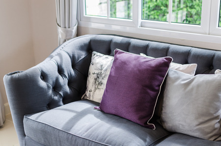 luxury sofa in living room with pillow at homeの写真素材