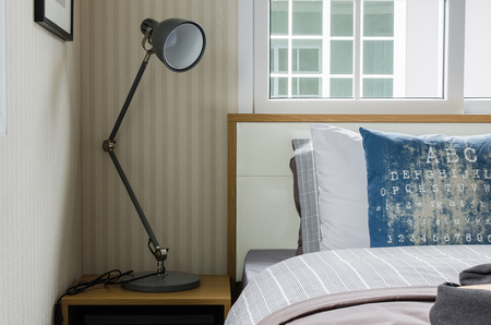 modern lamp in modern single bedroom designの写真素材