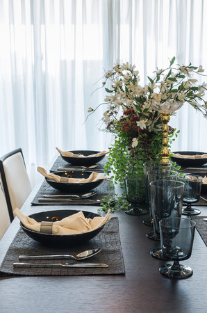 table set in luxury dinning roomの写真素材