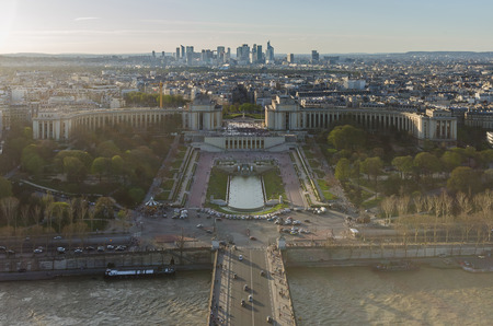 View of river Seine, Trocadero and La Defense from the Eiffel tower with sunsetの写真素材