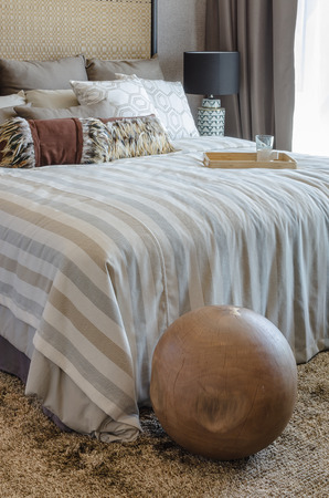 wooden round chair in luxury bedroom at homeの写真素材