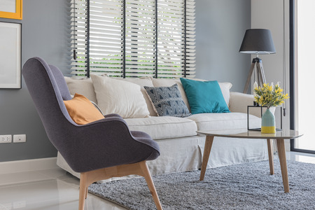 modern living room with modern chair and sofa at homeの写真素材