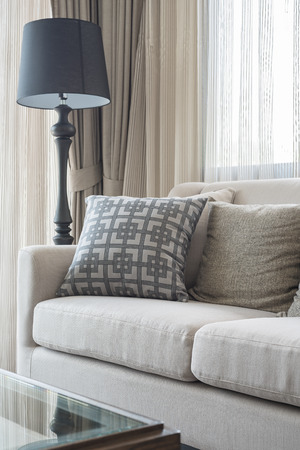 classic sofa with pillows in living room, interior designの写真素材
