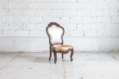 classic chair style in vintage room with white wallの写真素材