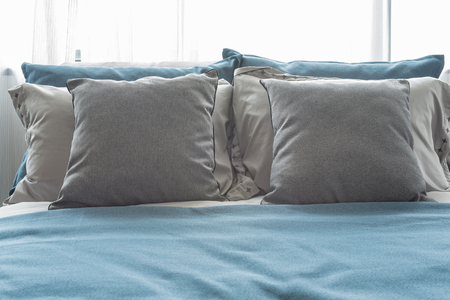 modern bedroom with blue color theme designの写真素材