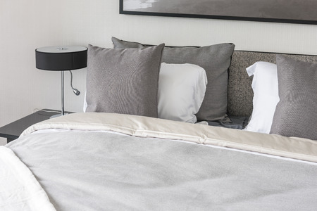 modern bedroom style with grey color tone designの写真素材