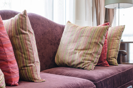 red luxury sofa style with pillows in classic living room design