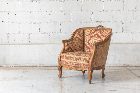 classic chair style in vintage room with white wallの写真素材