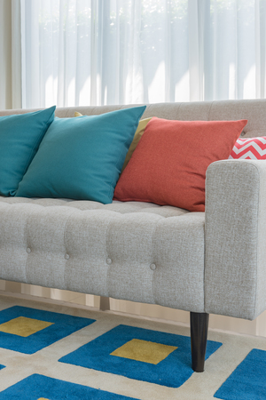colorful pillows on classic sofa style in living room designの写真素材