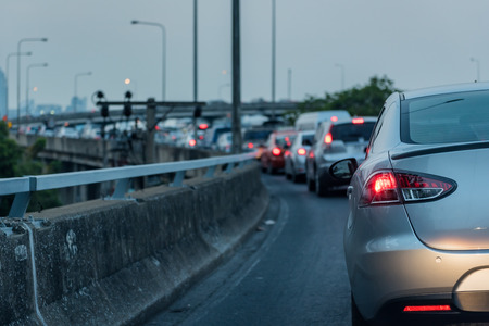 traffic jam on express way in rush hour, before nightの写真素材