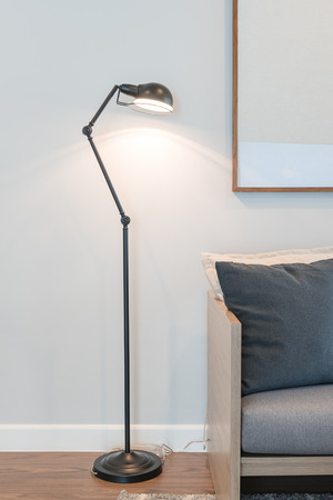 modern lamp in living room with sofa and pillows setの写真素材