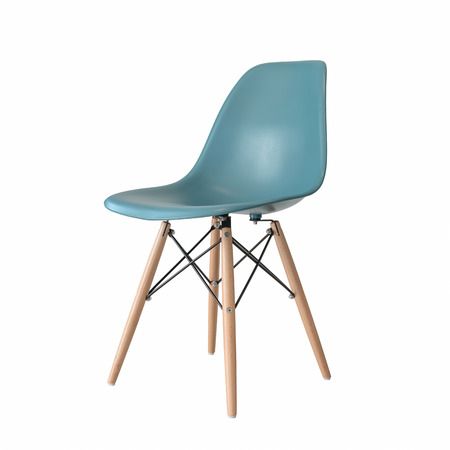 modern green wooden leg chairs isolated on white backgroundの写真素材