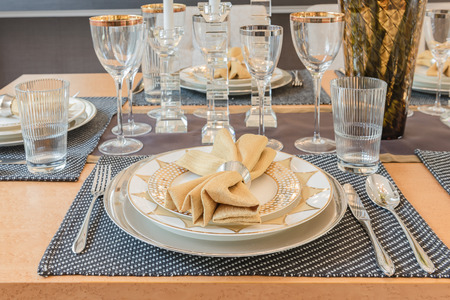 luxury dinning room design with table set on wooden tableの写真素材