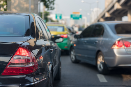 traffic jam with row of cars on expressway during rush hourの写真素材