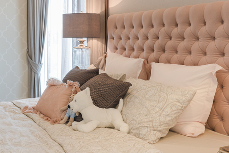 luxury bedroom design with classic lamp on table sideの写真素材