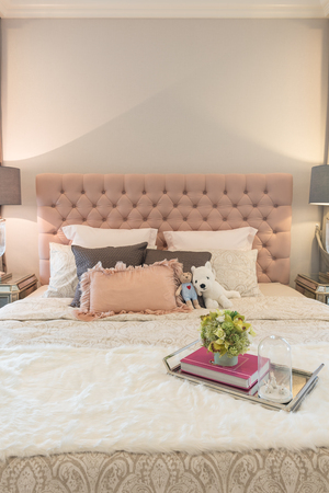 luxury bedroom design with classic lamp on table sideの写真素材