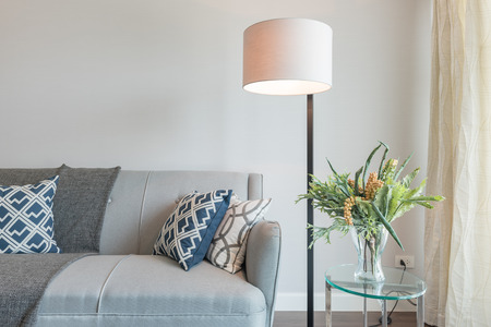 modern white lamp with set of sofa in modern living room designの写真素材