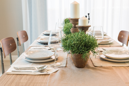vase of plant on wooden table  in modern dinning room designの写真素材