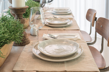 vase of plant on wooden table  in modern dinning room designの写真素材