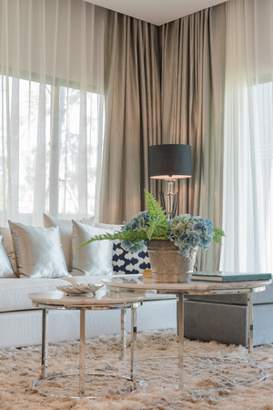 set of pillows and sofa in classic living room syle with black lampの写真素材