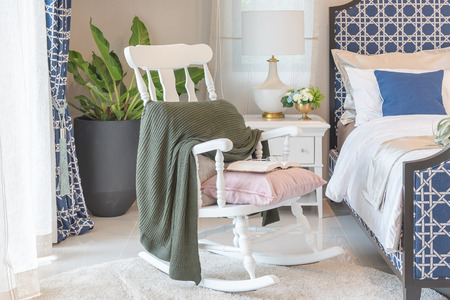 luxury bedroom in blue color tone, interior designの写真素材