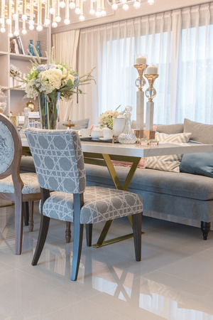 luxury table set on dinnig table in dining room interior designの写真素材