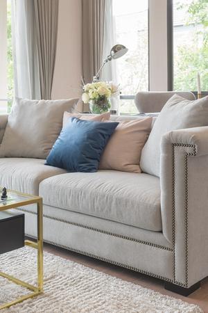 luxury living room with elegant sofa and set of pillows, interior designの写真素材