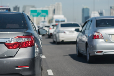 row of car with traffic jam on express wayの写真素材
