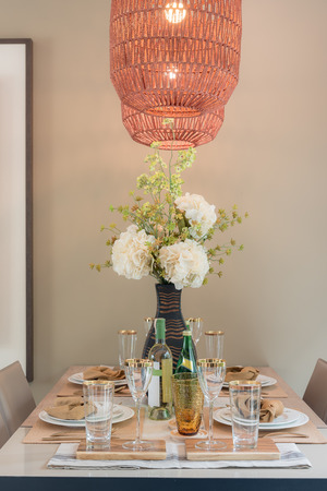 table set on dining table, interior designの写真素材