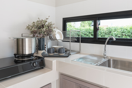modern kitchen room design with faucet and  sink, interior design conceptの写真素材