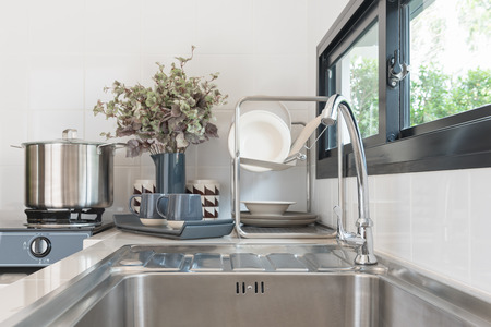 modern kitchen room design with faucet and  sink, interior design conceptの写真素材