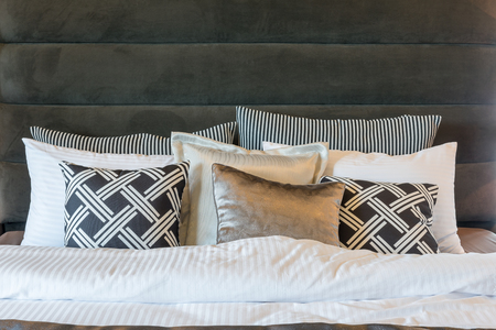 classic style king bed size with set of pillows in luxury style bedroom, interior design conceptの写真素材