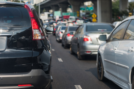 traffic jam with row of cars on toll way