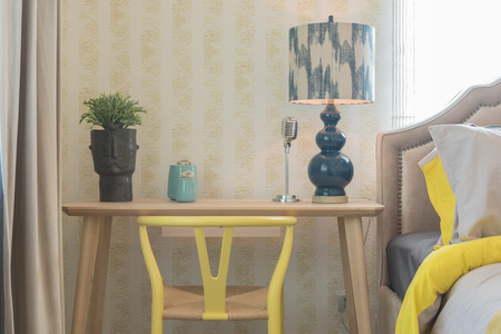 working corner with chair and desk in bedroom, interior design concept