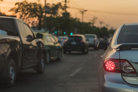 traffic jam with row of cars on street, traffic jam in Bangkokの写真素材