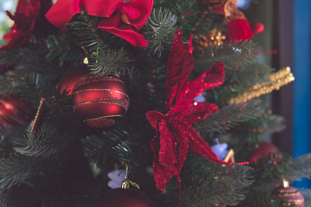 Christmas tree and Christmas decorations back ground and Happy New Yearの写真素材