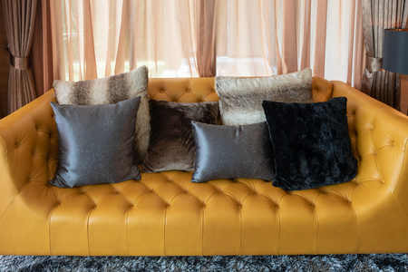 classic style  living room with sofa and set of pillows, interior decoration design concept