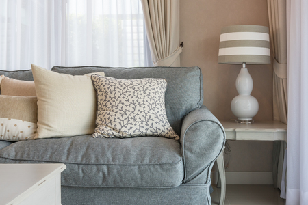 classic living room style with elegance sofa and set of pillows, interior design decoration conceptの写真素材