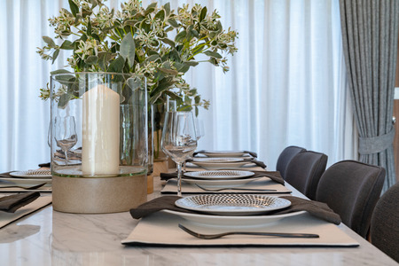 luxury dining room with table set, interior design decoration conceptの写真素材
