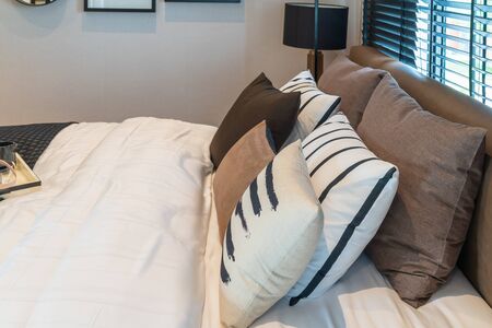 modern smart bedroom  in black and white mood and tone, interior design decoration design concept