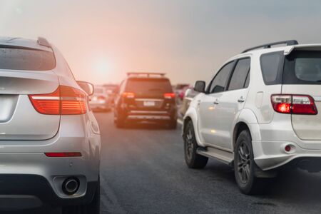 traffic jam with rows of cars on express way rush hourの写真素材