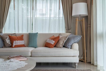 classic style living room with classic sofa and set of pillows, interior design concept decorationの写真素材