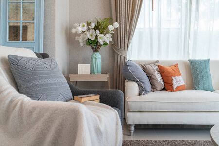 classic style living room with classic sofa and set of pillows, interior design concept decorationの写真素材