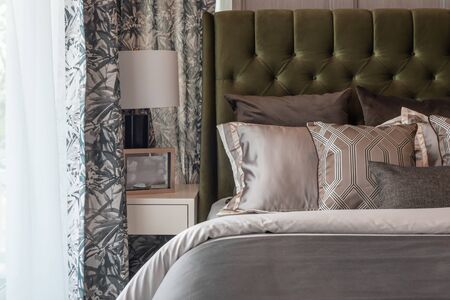 classic bedroom style with set of pillows on bed, interior design decoration conceptの写真素材