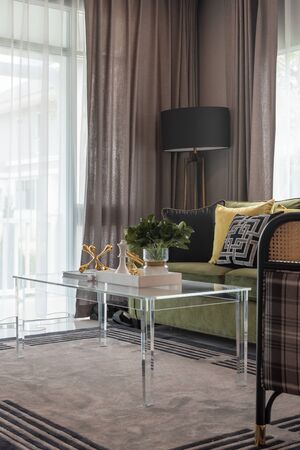 classic living room with set of pillows on sofa, interior design decoration conceptの写真素材