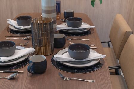 modern dining room with table set for dining, interior design conceptの写真素材