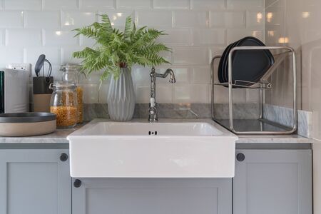 modern sink in modern kitchen room on top counter, interior design decoration conceptの写真素材