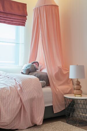 kid's bedroom in pink color tone with doll, interior design conceptの写真素材
